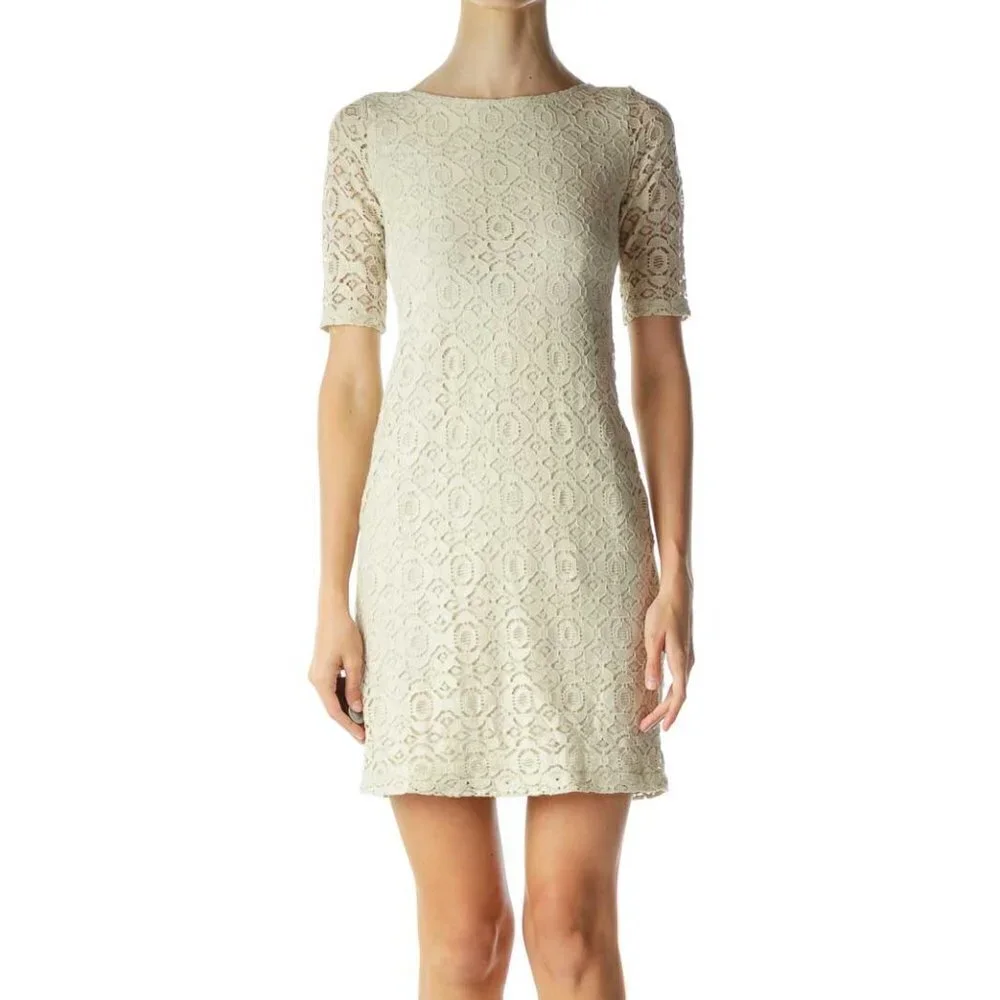 Banana Republic Beige Lace Short Sleeve Dress - Picture 1 of 3